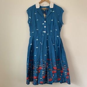 NWT Adorable London Double-decker Bus Theme 50’s style day dress - Lindy Bop